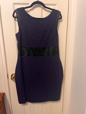 Worthington Sleeveless Navy Dress with Black Waist Panel
